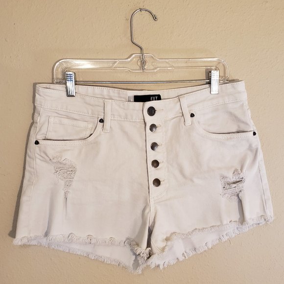 Kut from the Kloth Jane High Rise Distressed White Denim Short size 10 - Picture 1 of 11